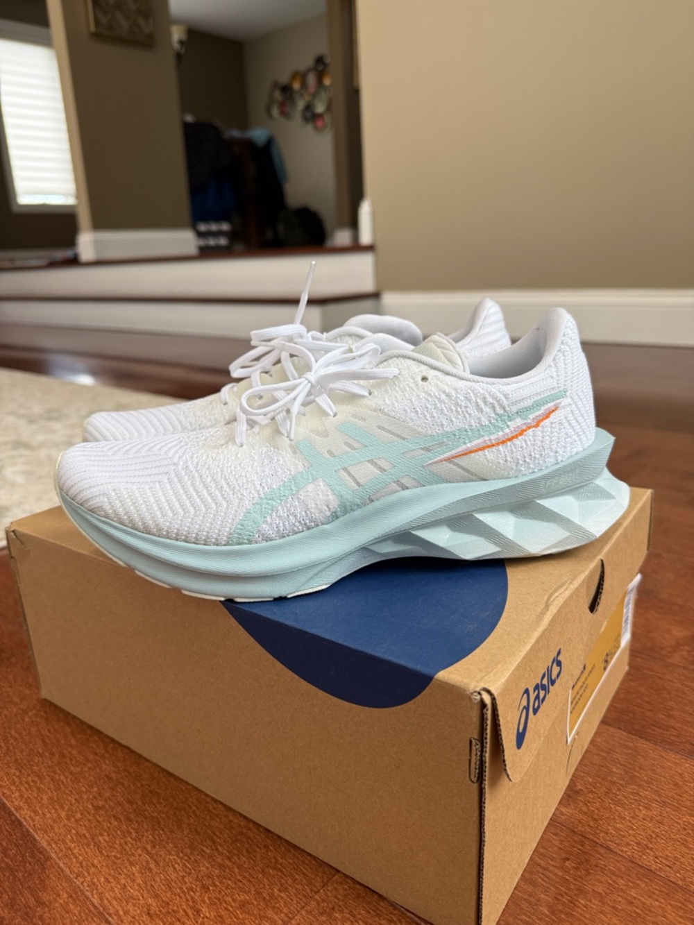 Asics Novablast. White/Aqua Angel. US Women’s 8.5